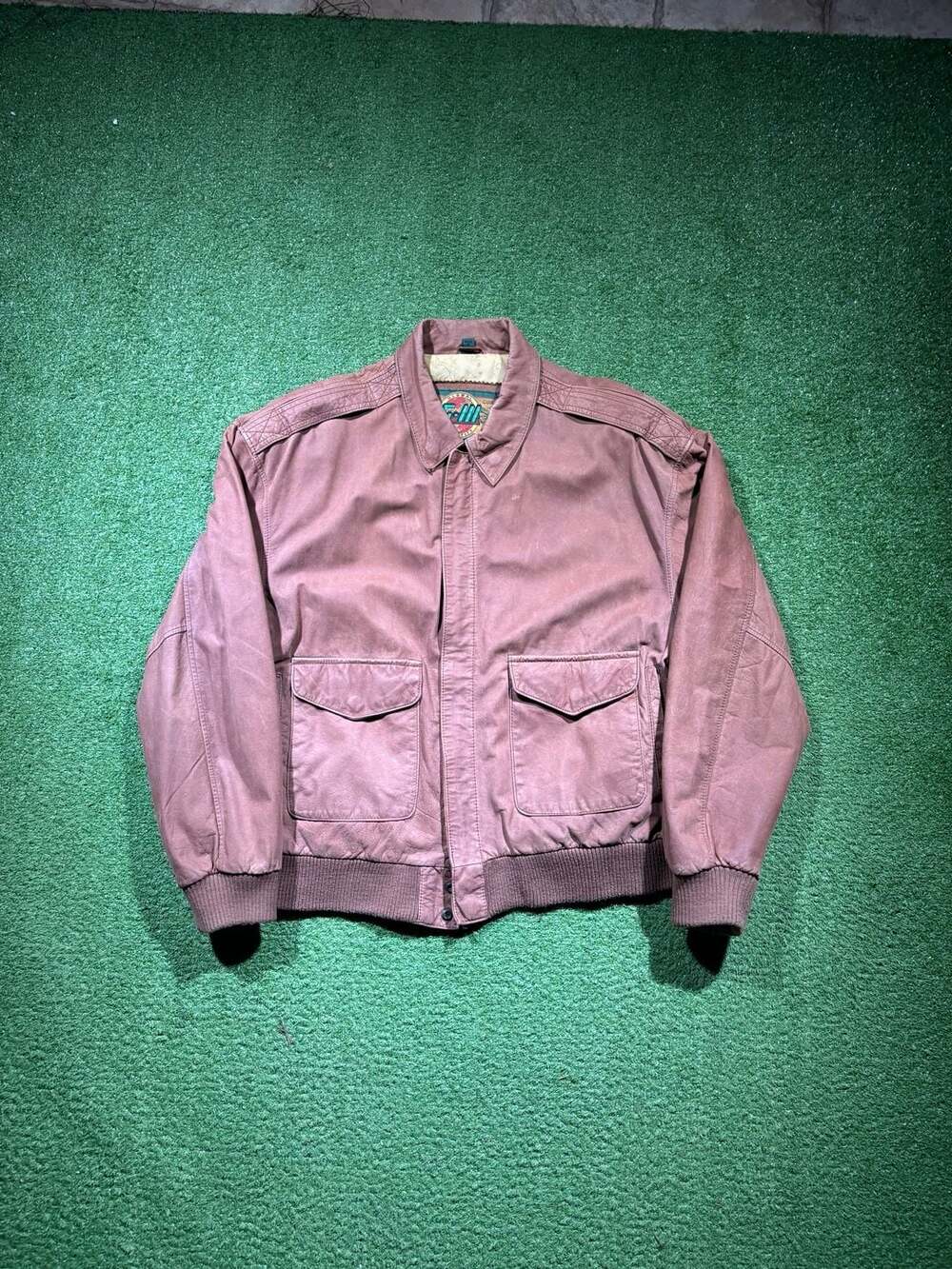 Vintage G-III Leather Bomber Jacket Size M Brown Map Lining
